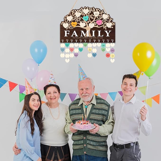 KAlRNE Family Tree Birthday Reminder Board,Family Sign Wooden Plaques,Decorative Birthday Tracker Sign,Anniversary Reminder Board,DIY Calendar Gift for Nana Friend Mother Grandma Lover