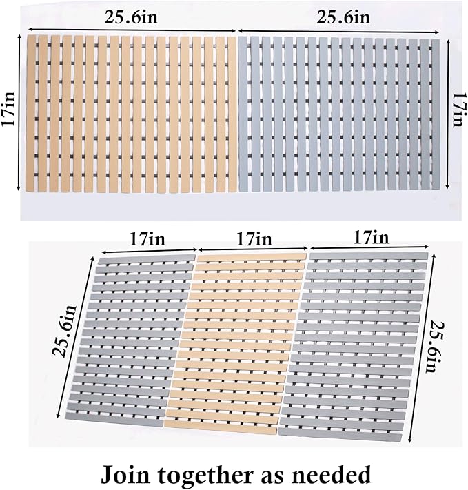 Extra Long Non Slip Shower Mat Without Suction Cups,Heavy Duty Rubber Bathtub Mat Spliceable,Cuttable,Quick Drain,Indoor Outdoor Use,2pack (Beige)…
