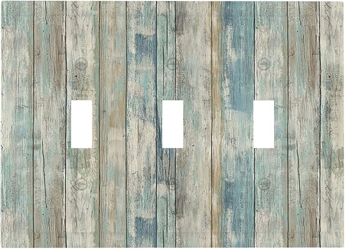 Tea Vintage Wood Plank Distressed Grain Rustic Shiplap Board 3 Gang Light Switch Covers Decorative Triple Toggle Wall Plate 3 Hole Electrical Device Switchplate for Farmhouse Bathroom Decor