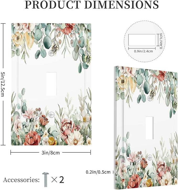 Decorative Light Switch Cover Vintage Boho Floral Leaves Rustic Sage Botanical 1 Gang Single Toggle Device Electrical Faceplate Switchplates Decorator Outlet Wall Plate for Bedroom Home Decor