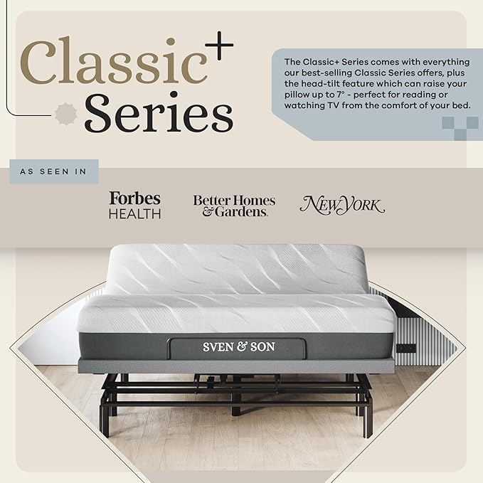 Sven & Son Harmony Adjustable Bed Base, Head and Foot Lift, Massage, Under-Bed Lights, USB, Gel Memory, Zero Gravity Smart Frame - King + 12 inch Memory Foam Matt (Medium)