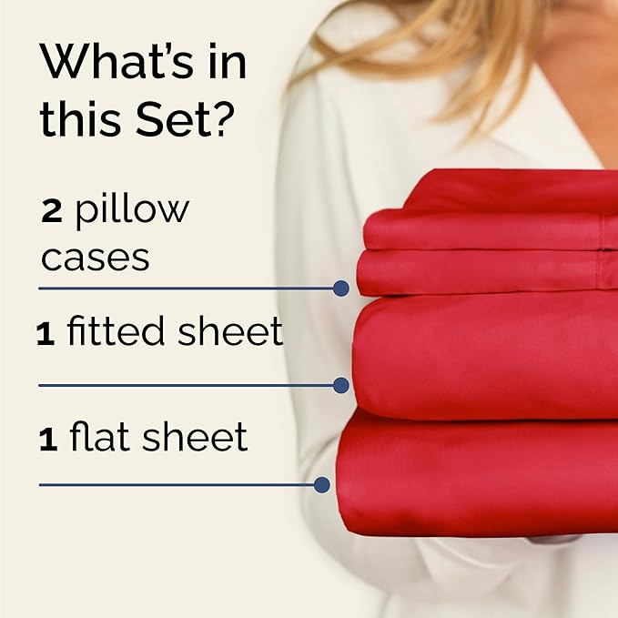 Twin 4 Piece Sheet Set - Cooling and Breathable Bed Sheets - Hotel Luxury Bed Sheets for Women, Men, Kids & Teens - Comfy Bedding with Deep Pockets & Easy Fit - Soft and Wrinkle Free - Twin Red Sheets
