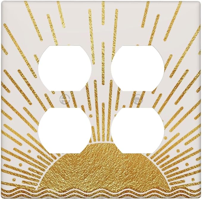 Mid Century Boho Golden Sun Sunrise Sunset Outlet Covers 2 Gang Double Duplex Decorative Light Switch Covers Electrical Wallplates Socket Faceplate for Bed Room Living Room Decor