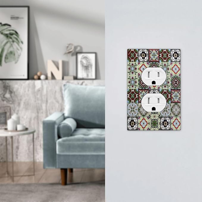 Outlet Covers Talavera Tile Decal 1 Gang Duplex Wall Plate Decorative Switch Plates Electrical Receptacle Faceplate Light Switch Cover for Bedroom Bathroom Decor