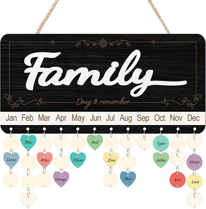 KAlRNE 3D Family Birthday Reminder Board,Family Celebration Calender,Rustic Farmhouse Wooden Calendar Hanging Plaques,DIY Birthday Tracker Wall Art with 100 Tags,Gift for Mom Grandma Home Decoration