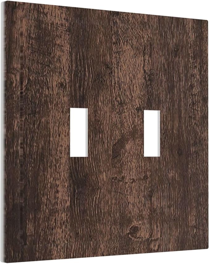 Decorative Switch Plates Rustic Dark Brown Wood Grain 2 Gang Double Toggle Outlet Light Switch Cover Wall Plate Electrical Faceplate for Farmhouse Bedroom Decor