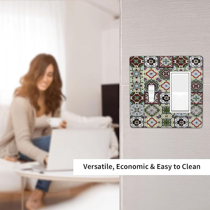 Outlet Covers Talavera Tile Decal 1 Toggle 1 Rocker Combination Decorative Wall Plate Electrical Switch Plates Light Switch Cover Plate for Bedroom Bathroom Decor