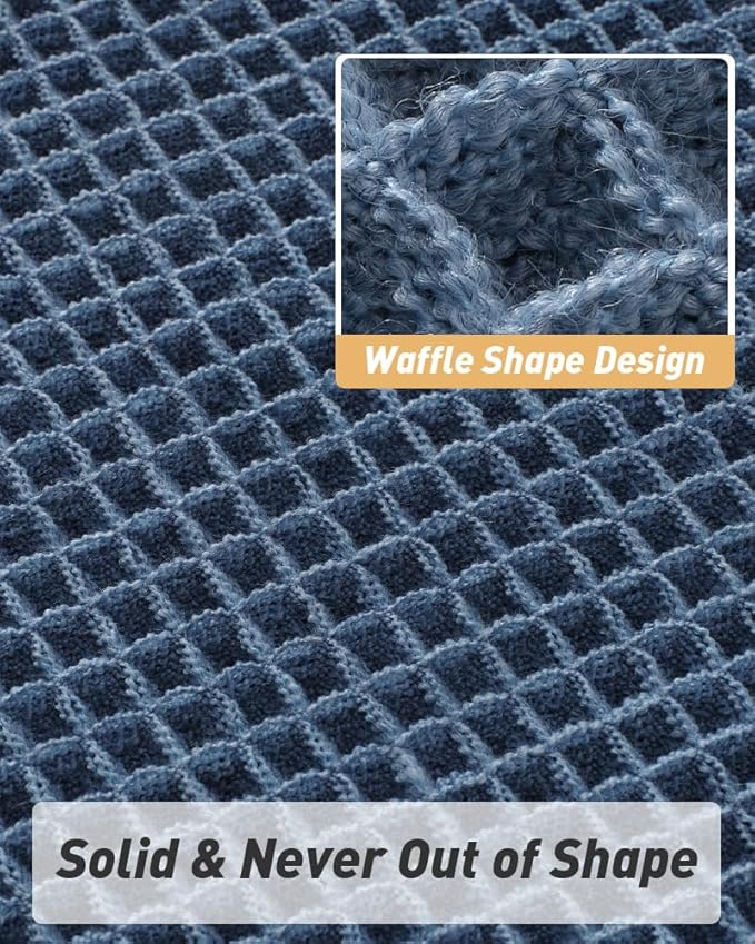 AMOAMI Upgraded Waffle Runner Rug Super Absorbent Non Slip Bath Mats for Bathroom Machine Washable Bathroom Runner Rug with Tassels, Ideal for Hallway Bedroom Laundry Room, 2'x 4'(24" x 48"), Blue