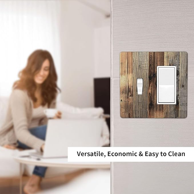 Barn Brown Wood Rustic Weathered Wood Print Outlet Covers 1 Toggle 1 Rocker Combination Decorative Wall Plate Electrical Switch Plates Light Switch Cover Plate for Farmhouse Home Decor