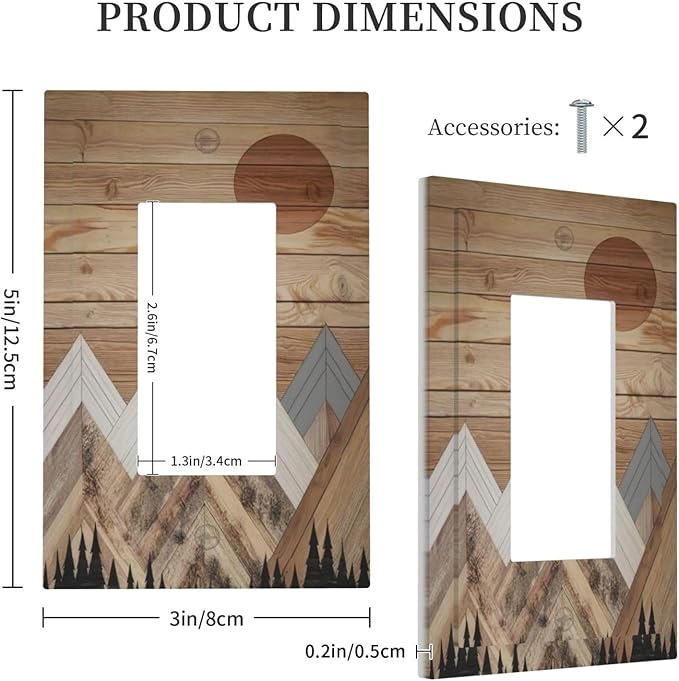 Wooden Planks Mosaic Snow Mountain Sun Decorative Outlet Covers 1 Gang Single Rocker Light Switch Cover Plate Wall Plates GFCI Faceplate for Farmhouse Home Decor