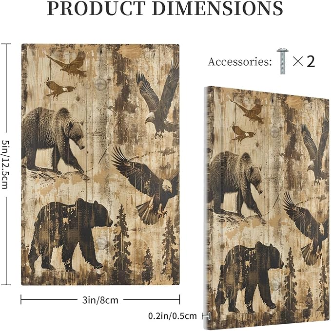 Light Switch Cover Plate Vintage Cabin Wildlife Animal Bear Eagle Forest 1 Gang No Device Blank Electrical Wall Plates Faceplate Decorative Switch Plate for Farmhouse Bedroom Decor