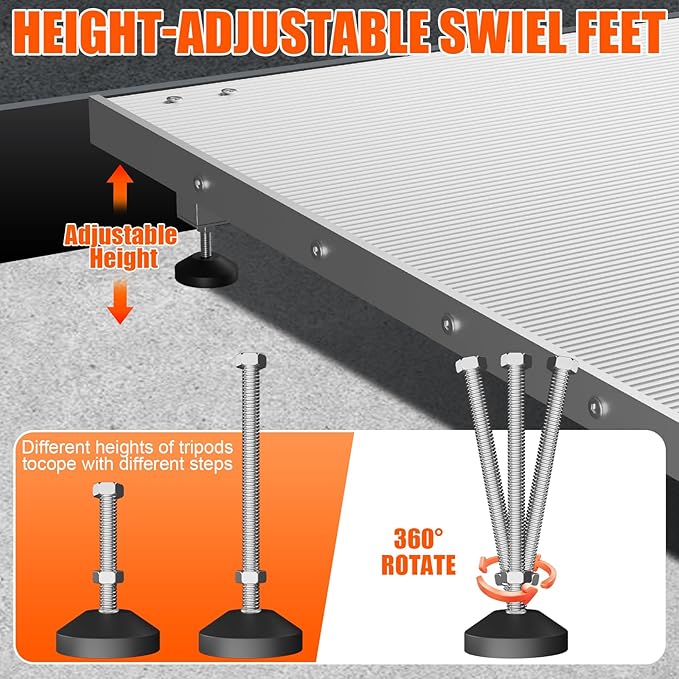 Aluminum Adjustable Threshold Ramp for Wheelchairs, 36" x 36" Doorway Ramp with 3.4"–7.2" Rise, Self-Supporting Entry Ramp for Uneven Surfaces, 880 lb Capacity with Non-Slip Mat