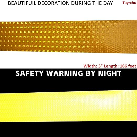Yellow Reflective Tape Outdoor Waterproof 3 inch, High Visibility Hazard Conspicuity Safety Industrial Marking Tape (166 feet)
