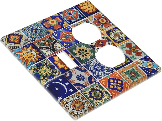 Wallplates Mid Century Talavera Shaped Tiles 1 Toggle 1 Duplex Switch Plate Electrical GFCI Faceplate Decorative Light Switch Covers for Bedroom Bathroom Decor