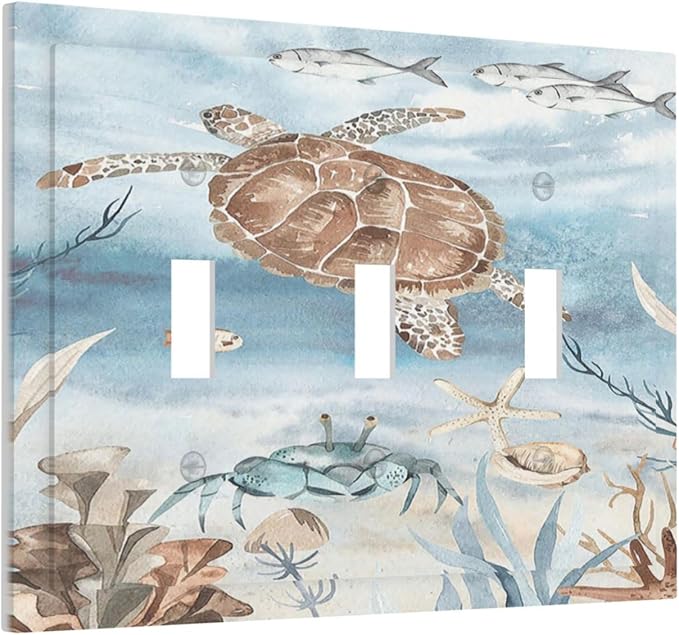 Decorative Switch Plates Sea Turtle Coral Reef Nauticaltheme 3 Gang Wall Plate Triple Toggle Light Switch Cover Faceplate Electrical Wall Panels for Kids room Bathroom Decor