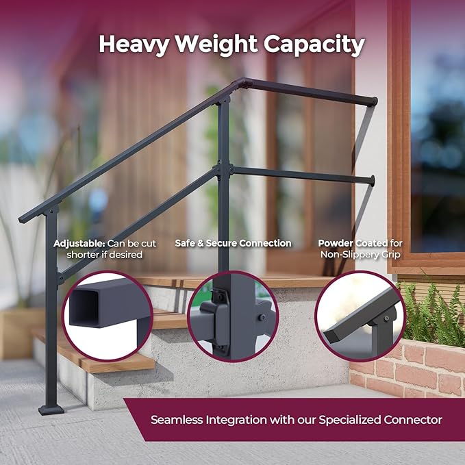 CR Fence & Rail Handrails for Outdoor Steps & Indoor Stair Railing Kit, 3-4 Steps Safety Hand Rail for Porch & Deck
