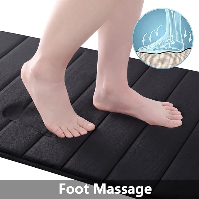 Buganda Memory Foam Bath Mat, 47" x 20", Ultra Soft and Non-Slip Bathroom Rugs, Water Absorbent and Machine Washable Bath Rug Runner for Bathroom, Shower, and Tub, Black