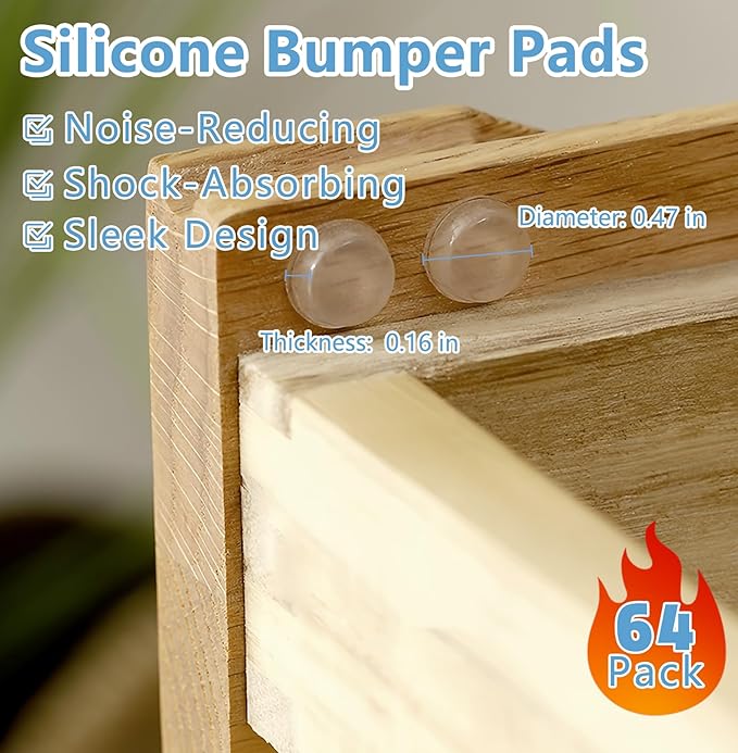 Clear Silicone Cabinet Door Bumpers 64 Pcs,Self-Adhesive Sound Dampening Furniture Pads, Surface Protection Bumpers for Drawers, Table Tops,Door stoppers for Wall, Transparent Adhesive Pads