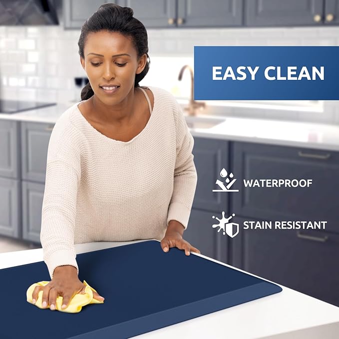 KitchenClouds Kitchen Mat Cushioned Anti Fatigue Rug 17.3"x28" Waterproof Non Slip Standing Desk Mat Comfort Floor Mats for Kitchen House Sink Office (Blue)