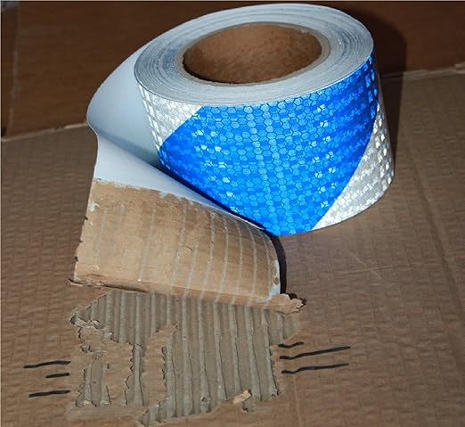 Blue and White Reflective Tape Outdoor Waterproof 3 inch X 66 feet, High Visibility Hazard Conspicuity Safety Industrial Marking Tape