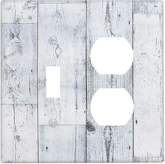 Wallplates Vintage Grey White Wood Grain 1 Toggle 1 Duplex Switch Plate Electrical GFCI Faceplate Decorative Light Switch Covers for Farmhouse Bathroom Decor