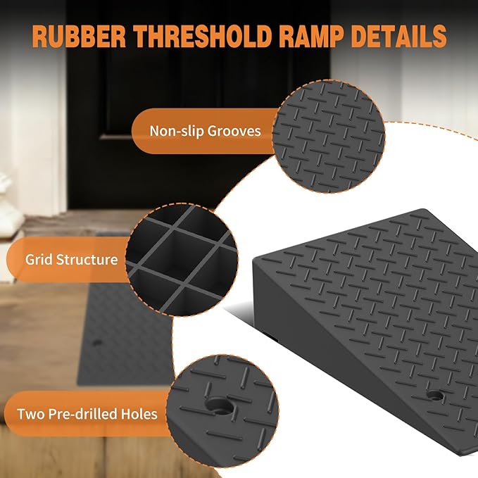 9.8" Rise Rubber Threshold ramp for Doorway/Cars, Step/Stair Rubber ramp with with Non-Slip Surface for wheelchairs/Curb/shed, 2200Pounds Load Capacity.
