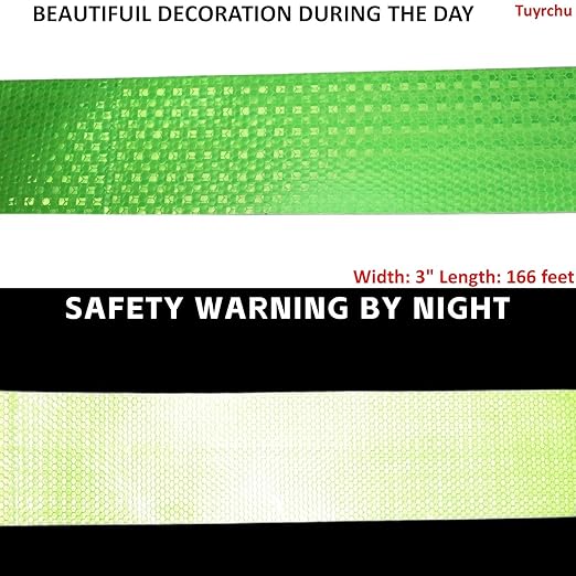 Green Reflective Tape Outdoor Waterproof 3 inch, High Visibility Hazard Conspicuity Safety Industrial Marking Tape (166 feet)