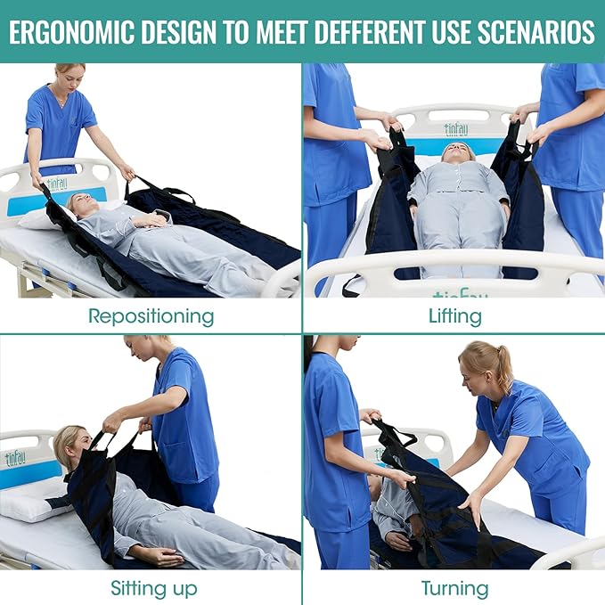 70" x 40" Positioning Bed Pad with Handles Washable Draw Sheets for Hospital Bed Ridden Patient Clothes Waterproof Glide Sheets for Patients Moving Pad for Lifting &Transfer Sheet Nylon, Blue