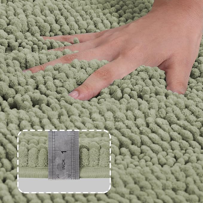 Turquoize Chenille Bathroom Rugs Set Non-Slip Bath Mats Extra Soft and Absorbent Shaggy for Floor Indoor Mat Kitchen/Entryway (20" x 32" and 17" x 24"), Eucalyptus