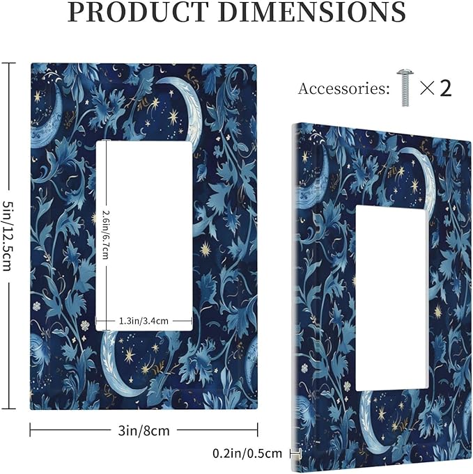 Decorative Outlet Covers Vintage Moon And Flowers Decor Floral William Morris 1 Gang Single Rocker Light Switch Cover Plate Wall Plates GFCI Faceplate for Bedroom Kids room Decor