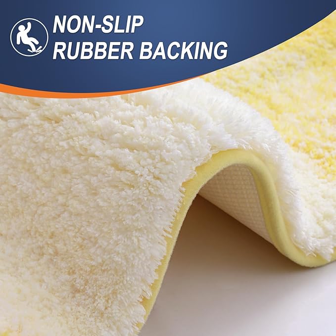 OLANLY Bathroom Rug Set 2 Piece, Soft Absorbent Microfiber Bath Mats and U-Shaped Contour Toilet Rug, Non-Slip, Machine Wash Dry, Plush Shaggy Bath Mats for Bathroom (24"x16"+24"x20", Yellow)