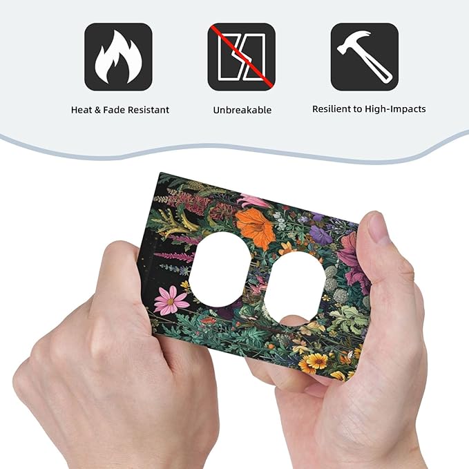 Outlet Covers Colorful Floral Dark Sky Wildflower Plants Decorative 1 Gang Duplex Light Switch Cover Plate Receptacle Wall Plate Electrical Switch Plate Covers for Bathroom Decor