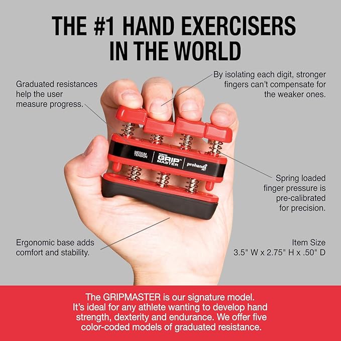 Prohands Gripmaster Hand Exerciser, Finger Exerciser (Hand Grip Strengthener), Spring-Loaded, Finger-Piston System, Isolate & Exercise Each Finger