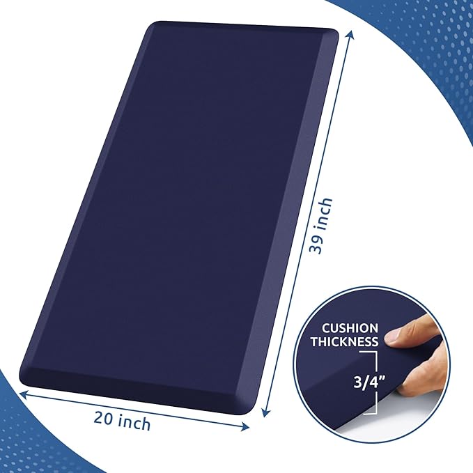KitchenClouds Kitchen Mat Cushioned Anti Fatigue Rug 20"x39" Waterproof, Non Slip, Standing and Comfort Desk/Floor Mats for House Sink Office (Blue)