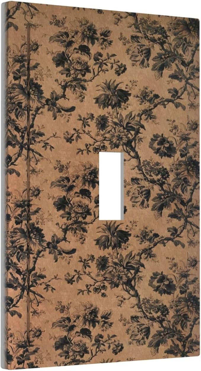 Decorative Light Switch Covers Vintage Floral Botanical Brown Background 1 Gang Light Switch Cover Plate Single Toggle Wall Plate Outlet Covers Wall Plate Dimmer Faceplate for Bathroom Decor