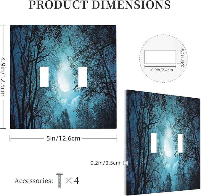 Light Switch Cover Teal Full Moon Forest 2 Gang Wall Plate Double Light Switch Plate Turquoise Toggle Decorative Outlet Covers Electrical Switchplate for Bathroom Bedroom Decor