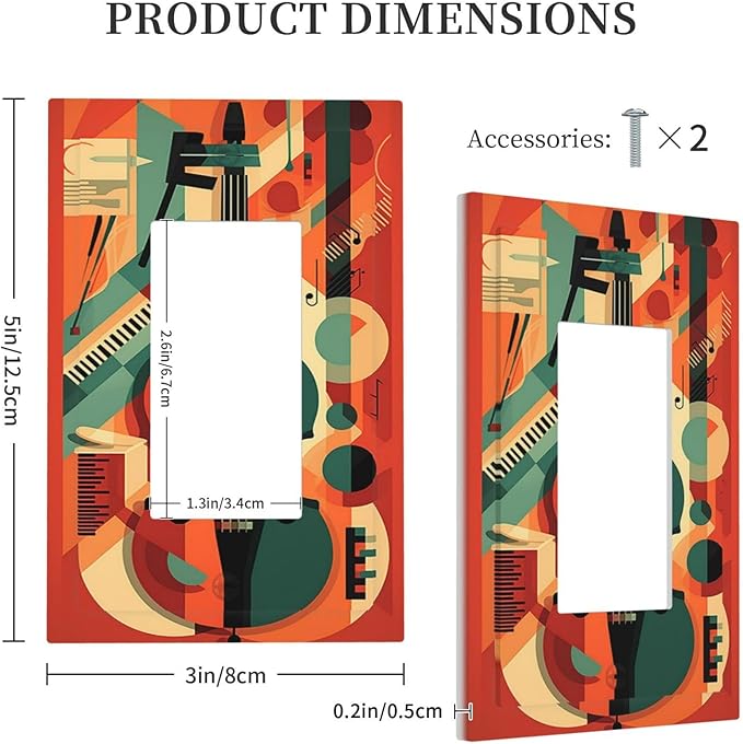 Decorative Outlet Covers Violin Abstract Jazz Colorful Painting 1 Gang Single Rocker Light Switch Cover Plate Wall Plates GFCI Faceplate for living Room Office Decor