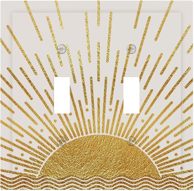 Mid Century Boho Golden Sun Sunrise Sunset Decorative Switch Plates 2 Gang Double Toggle Outlet Light Switch Cover Wall Plate Electrical Faceplate for Bed Room Living Room Decor