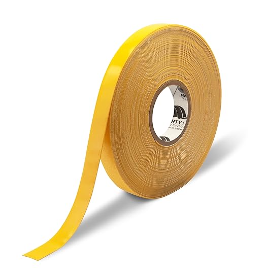 Mighty Line 1" Solid Color Floor Marking Tape for Safety, Caution, Warning, Flooring, Heavy-Duty, Peel and Stick, Adhesive, Industrial Quality, 50' Roll, Yellow