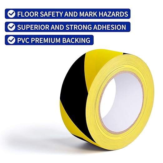 TAPEBEAR Hazard Caution Tape, 2inch x 150 Feet Self Adhesive Warning Tape for Steps, High Visibility Yellow Black Tape for Halloween Outdoor Construction, Scene Barrier, Danger Zone, 16Rolls