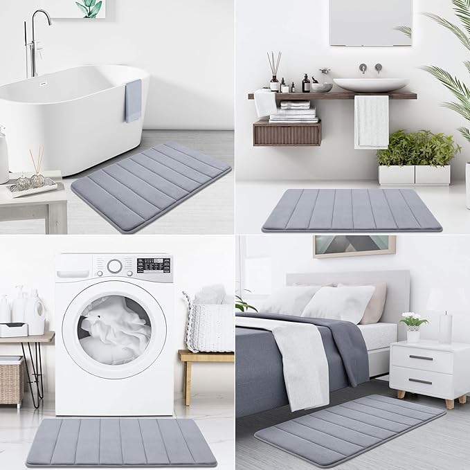 Buganda Memory Foam Bath Mat, 70" x 46", Ultra Soft and Non-Slip Bathroom Rugs, Water Absorbent and Machine Washable Bath Rug Runner for Bathroom, Shower, and Tub, Medium Grey