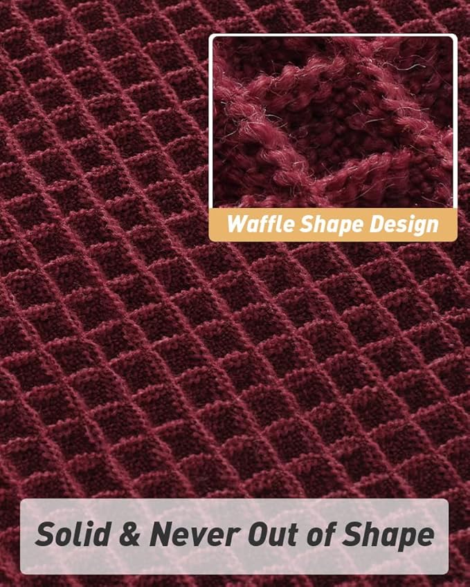 Upgraded Christmas Waffle Bath Mat, Super Absorbent Non Slip Bath Mats for Bathroom Floor, Machine Washable Bathroom Rugs with Tassels, Rubber Backed Bathroom Mats, Ultra Soft, 20" x 32", Burgundy