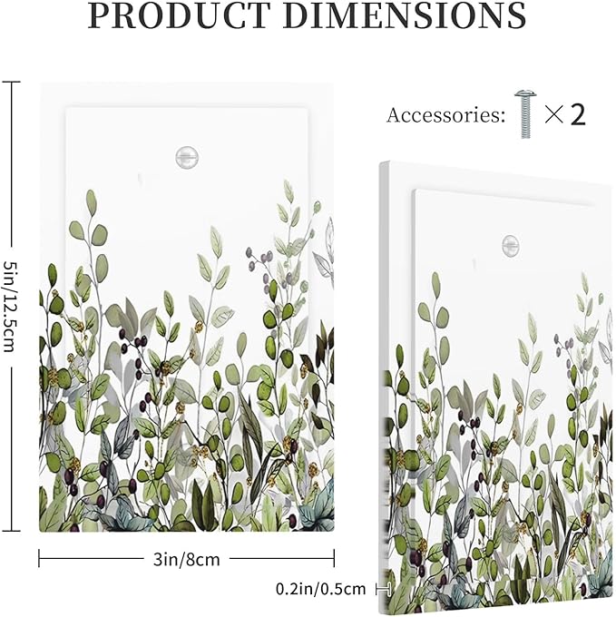 Watercolor Green Eucalyptus Leaves Plants Fruit Light Switch Cover Plate 1 Gang No Device Blank Electrical Wall Plates Faceplate Decorative Switch Plate for Bed Room Living Room Decor
