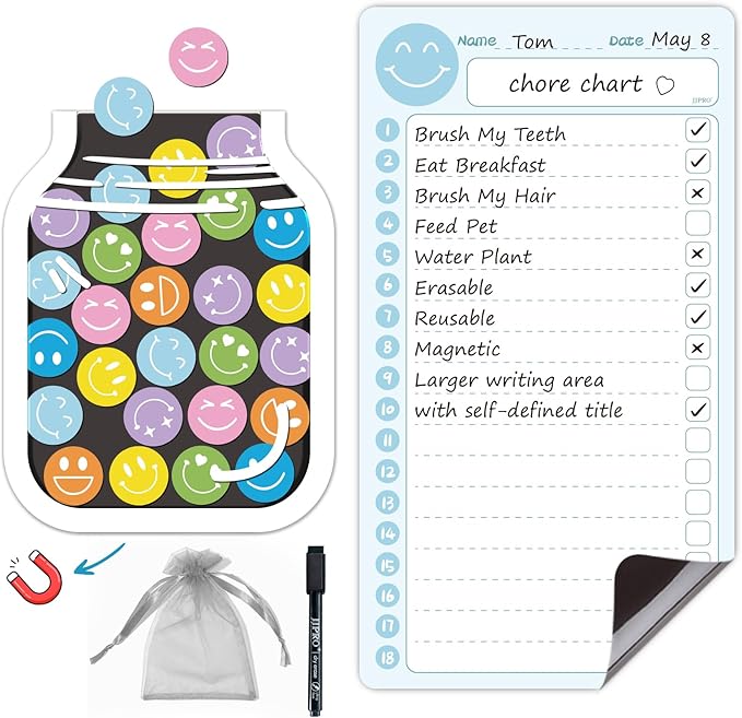 JJPRO Magnetic Reward Chart for Kids with Reward Jar- 10" x5.5“ Daily to Do List Board for Toddlers, Home Chore Chart for Fridge,Magnetic Reward Chart Positive Behavior Training -Blue