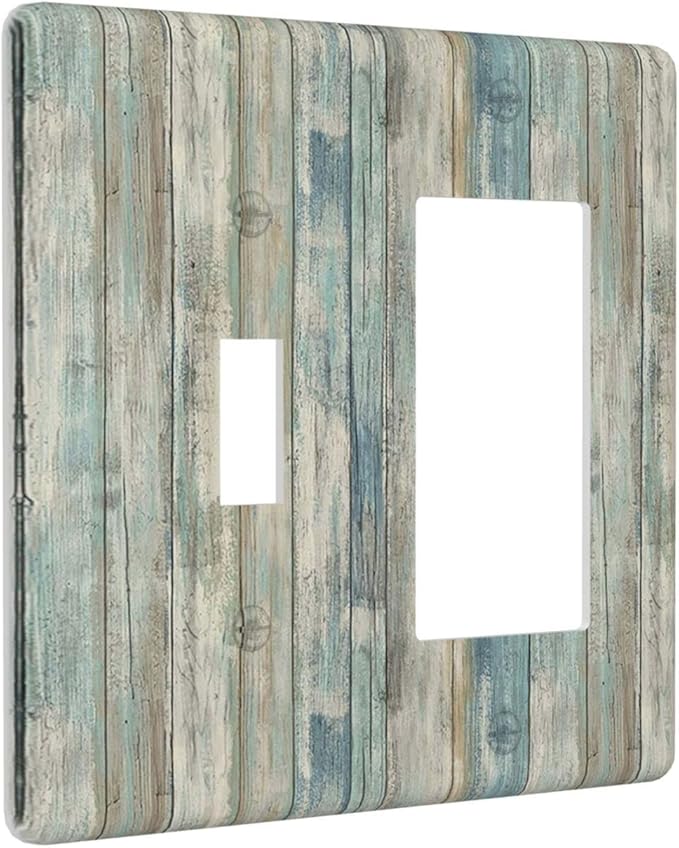 Tea Vintage Wood Plank Distressed Grain Rustic Shiplap Board 2 Gang Light Switch Cover Decorative Combination Toggle Rocker/Decora Wall Plate Electrical Switchplate for Farmhouse Bathroom