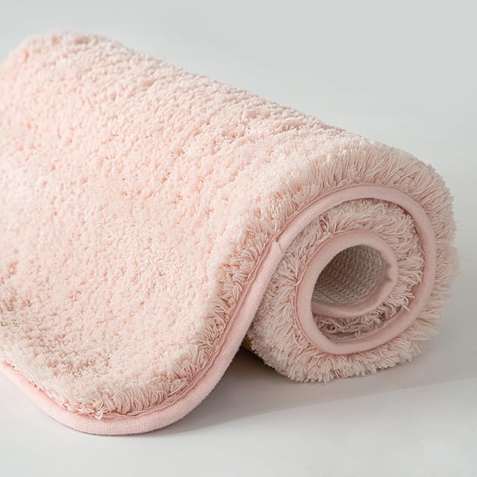 MIULEE Pink Bathroom Rug - Cute Absorbent Bath Mat Made of Thick Fluffy Microsiber for Bathroom Floor, Tub or Entryway, Non Slip Rubber Backside for Extra Safety, Machine Washable - Blush, 16''x24''