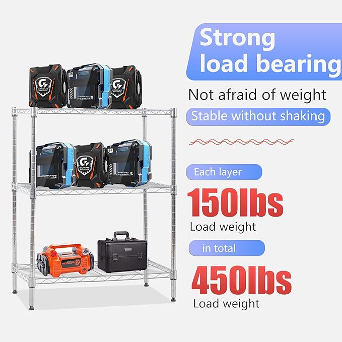 FDW 3 Tier Wire Shelving Units Metal Storage Rack 23L x 13W x 30H Adjustable Pantry Shelves NSF Kitchen Shelf for Kitchen Garage Small Places Commercial,Chrome