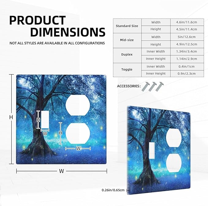 Decorative Light Switch Cover Plate Fantasy Fairy Tree In Mystic Forest 2 Gang Outlet Covers 1 Toggle 1 Duplex Wall Plate Decorate Electrical Switch Plate Covers for Bedroom Bathroom Decor