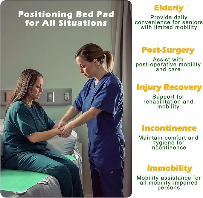 Positioning Bed Pad with Handles - Quick Drying Bed Pads with 8 Reinforced Handles, Washable Waterproof Reusable Pads for Elderly, Bedridden, Turning, Lifting, Transferring 34" × 52"