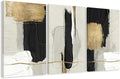 DUWQU 3 Piece Large Black and Gold Abstract Canvas Wall Art, Modern Black Gold and White Art Wall Decor, Minimalist Grey Beige Block Prints for Living Room Bedroom Office Home Decorations 20×30x3 In